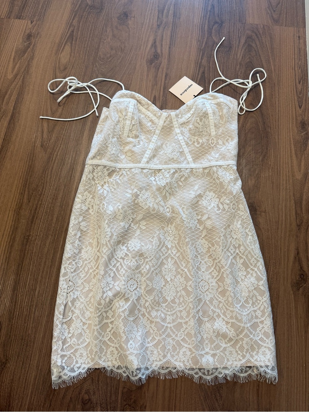 superdown Ivory Lace Mini Dress with Tie Straps